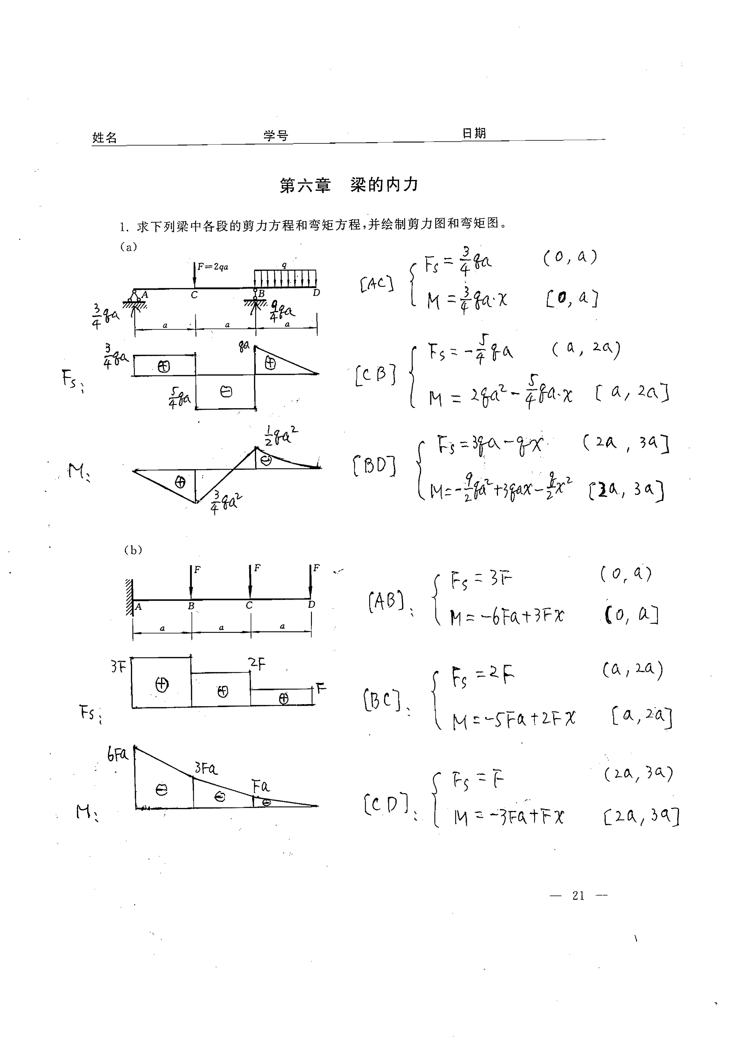 彎曲內(nèi)力習(xí)題答案 剪力彎矩圖